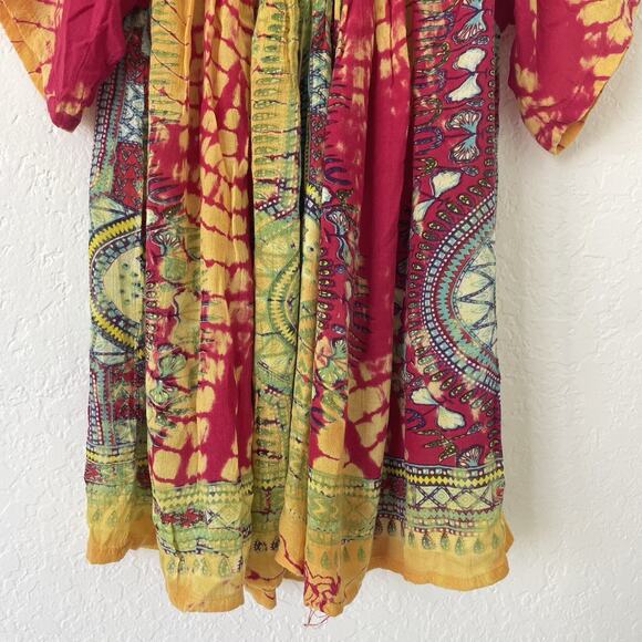 Sacred Threads Boho Tie Dye Top V-Neck Short Sleeve Flowy Hippie Festival S/M - Picture 8 of 14
